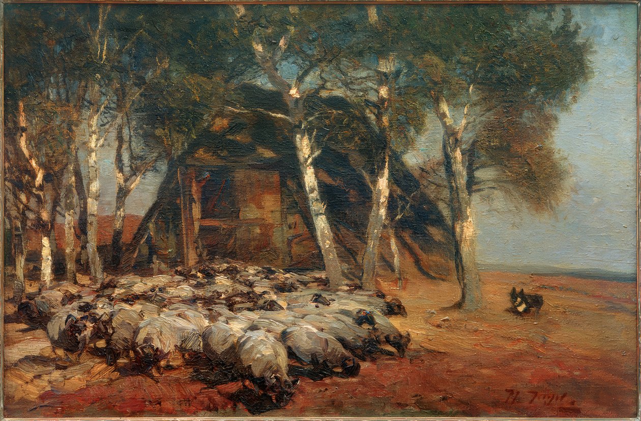 Rebaño de ovejas en el Koben de Heinrich von Zügel