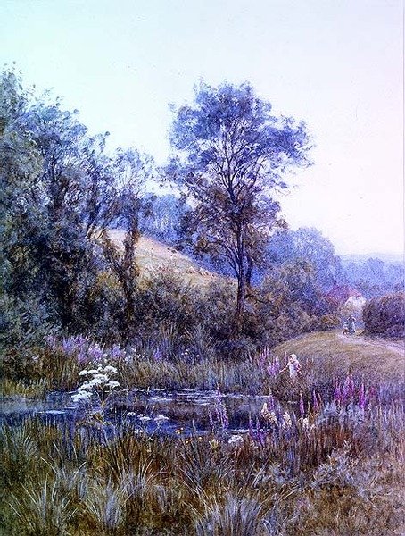 Recogiendo flores junto al estanque de Helen Allingham