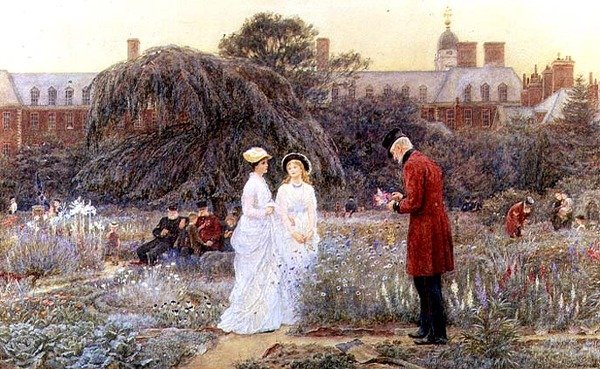El jardín de los ancianos, Hospital de Chelsea de Helen Allingham