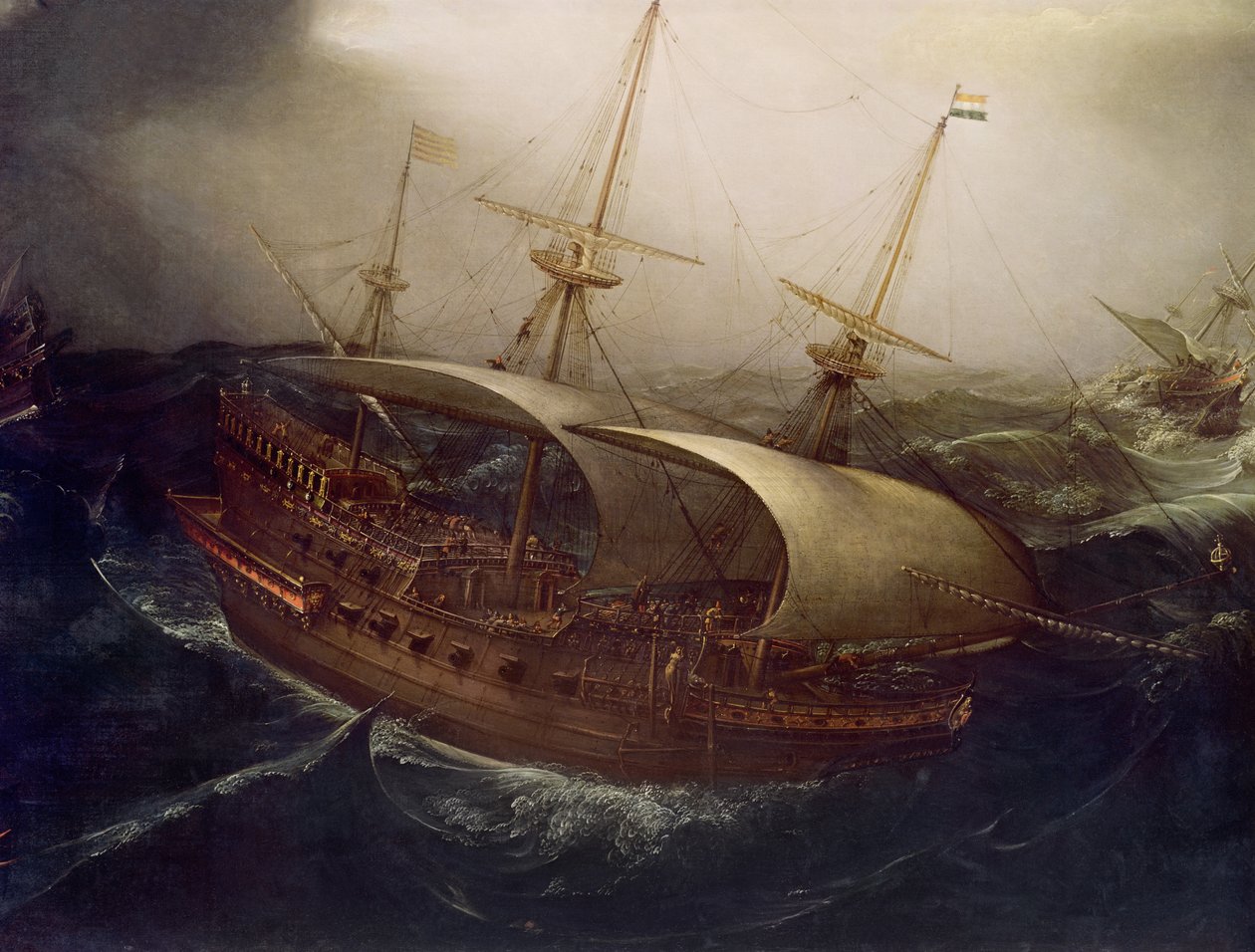 Buque de guerra holandés en una tormenta (detalle) de Hendrick Cornelisz. Vroom