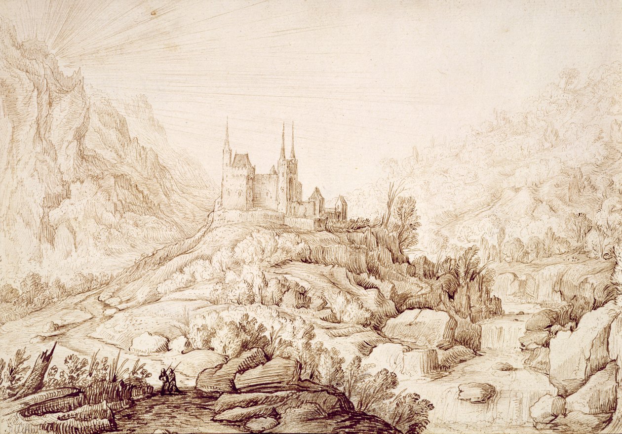 Paisaje montañoso con un castillo, c.1589 de Hendrick Cornelisz. Vroom