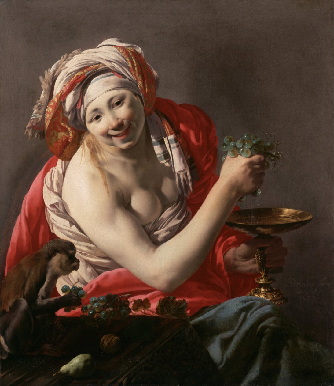 Bacante con un mono de Hendrick ter Brugghen