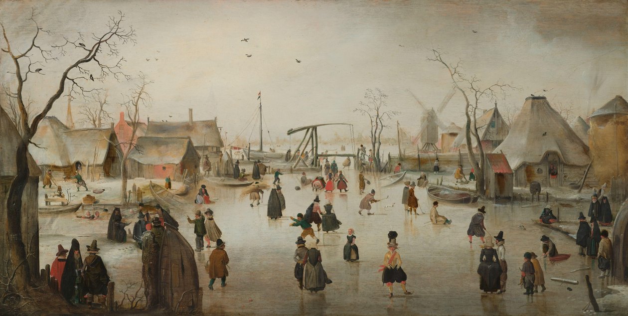 Patinaje sobre hielo en un pueblo de Hendrick Avercamp