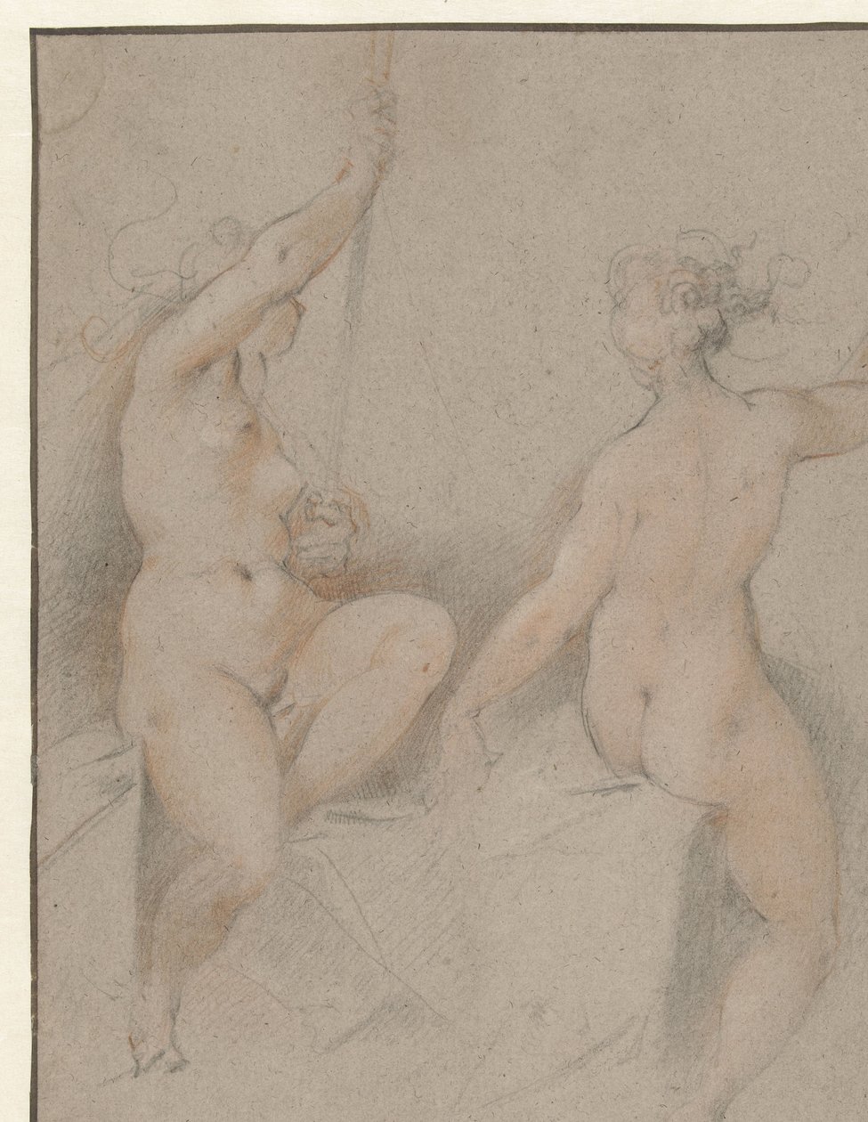 Dos desnudos femeninos sentados de Hendrick Goltzius (follower of)