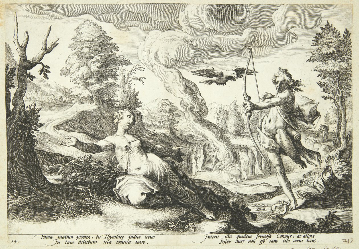 Apolo mata a Coronis de Hendrick Goltzius