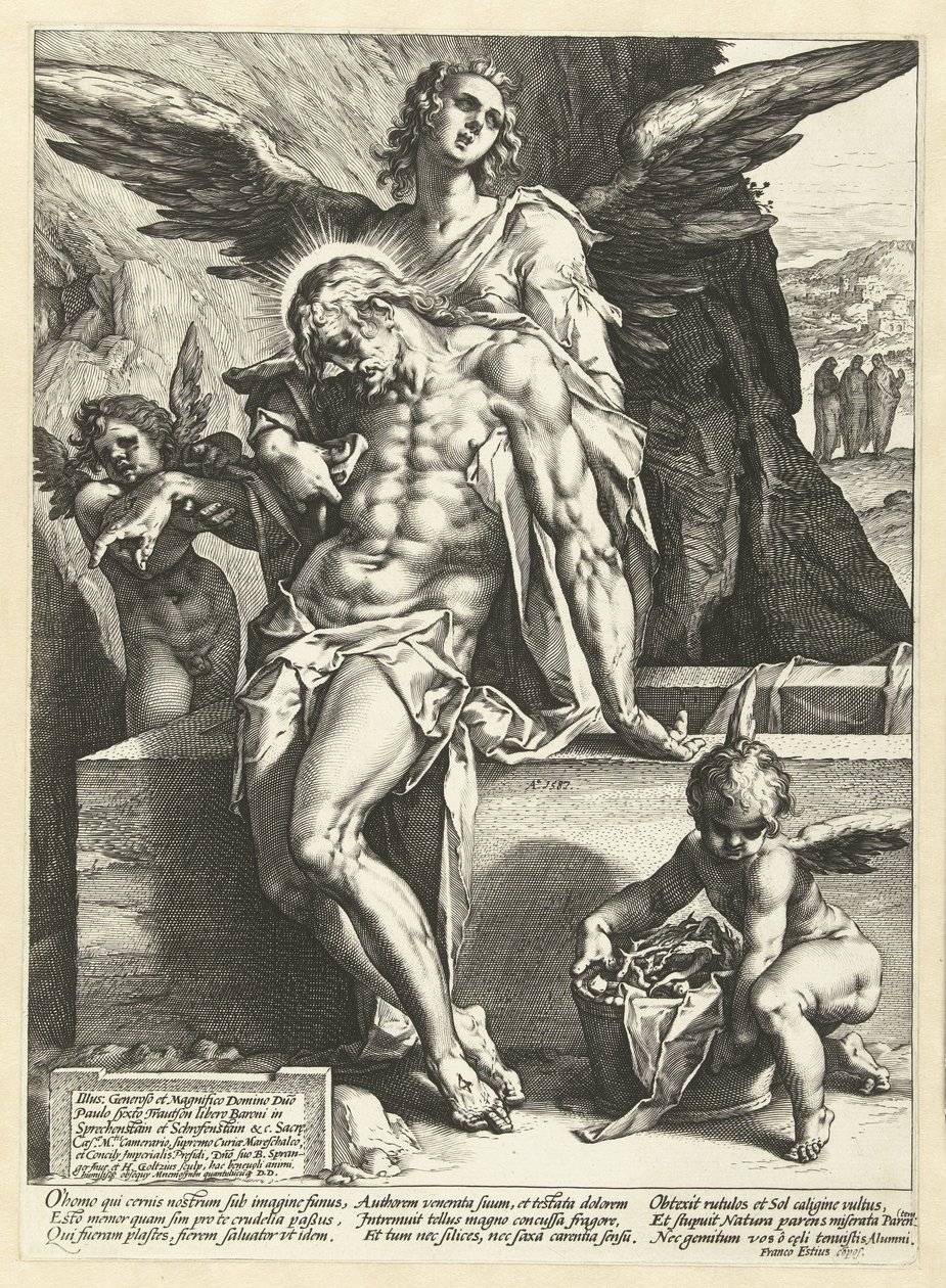 Los ángeles llevan el cuerpo de Cristo de Hendrick Goltzius