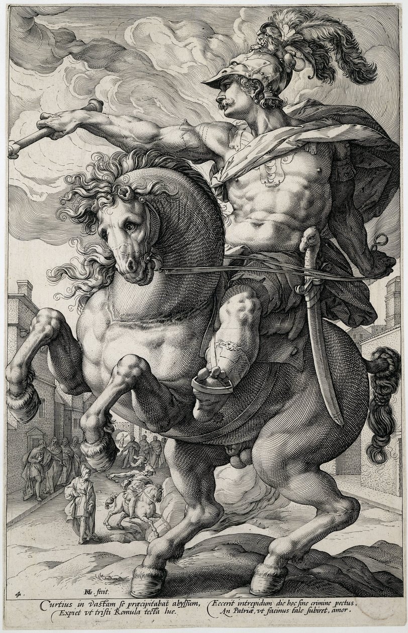 marcus curtius Los héroes romanos (título de la serie) de Hendrick Goltzius