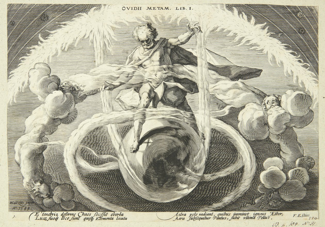 La creación de los cuatro elementos de Hendrick Goltzius