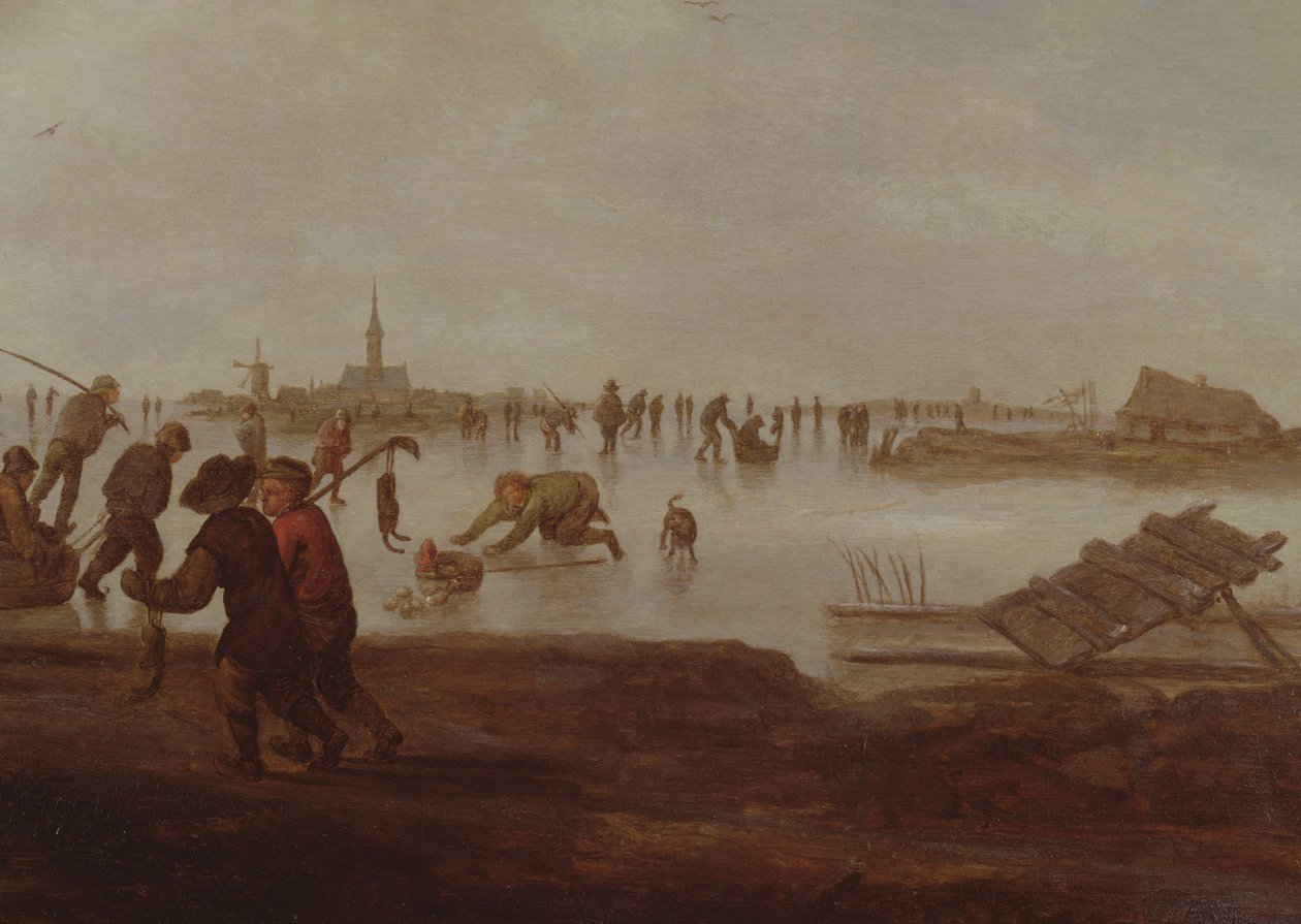 Figuras patinando en una Vía Fluvial Congelada, siglo XVII de Hendrick Avercamp