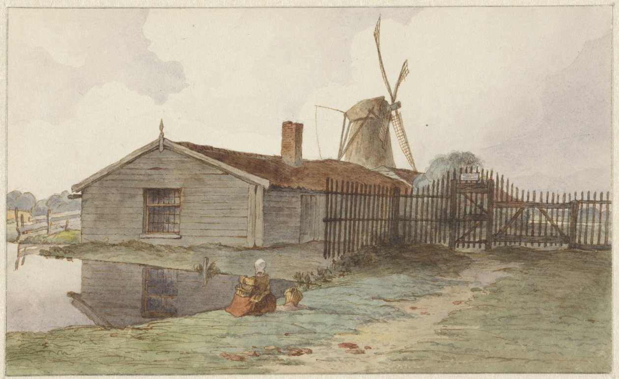 Molino con edificios de madera cerca de Ámsterdam de Hendrik Abraham Klinkhamer