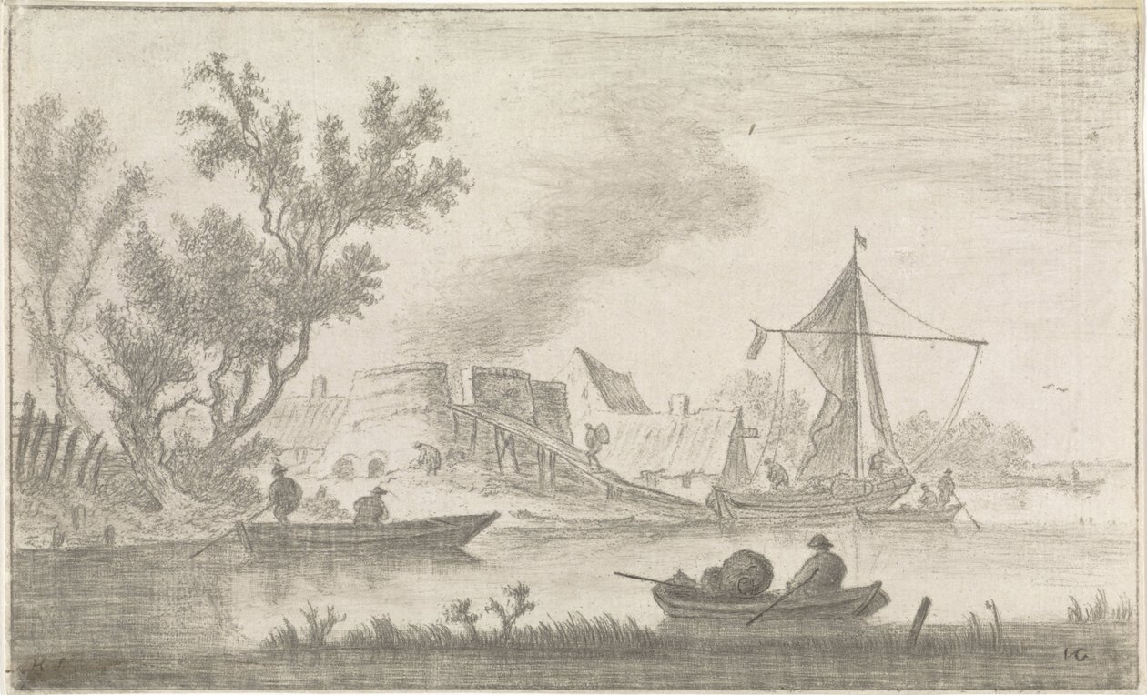 Vista al río con hornos de cal. de Hendrik Spilman
