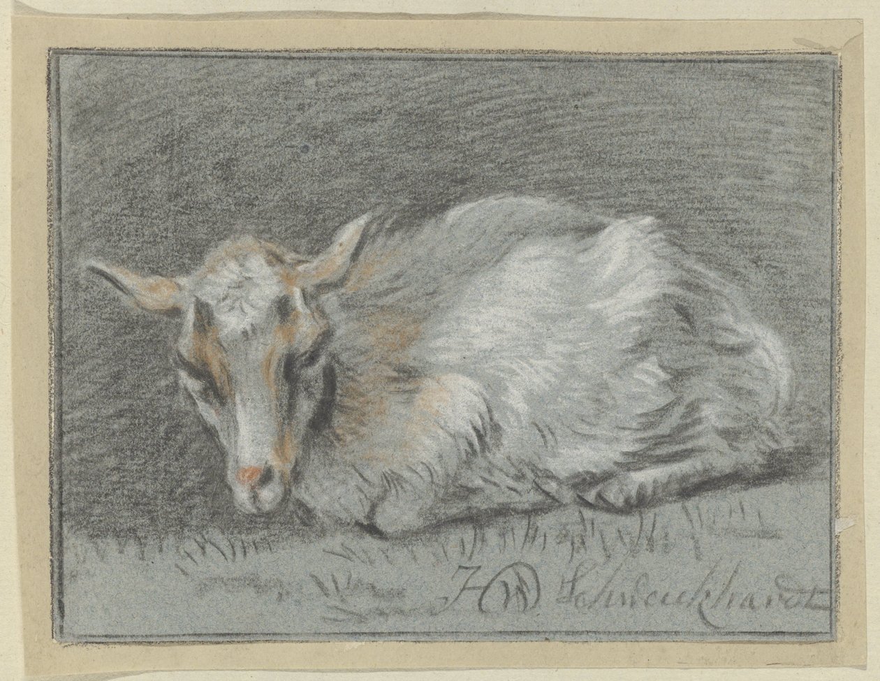 Cabra reclinada de Hendrik Willem Schweickhardt (signed by artist)