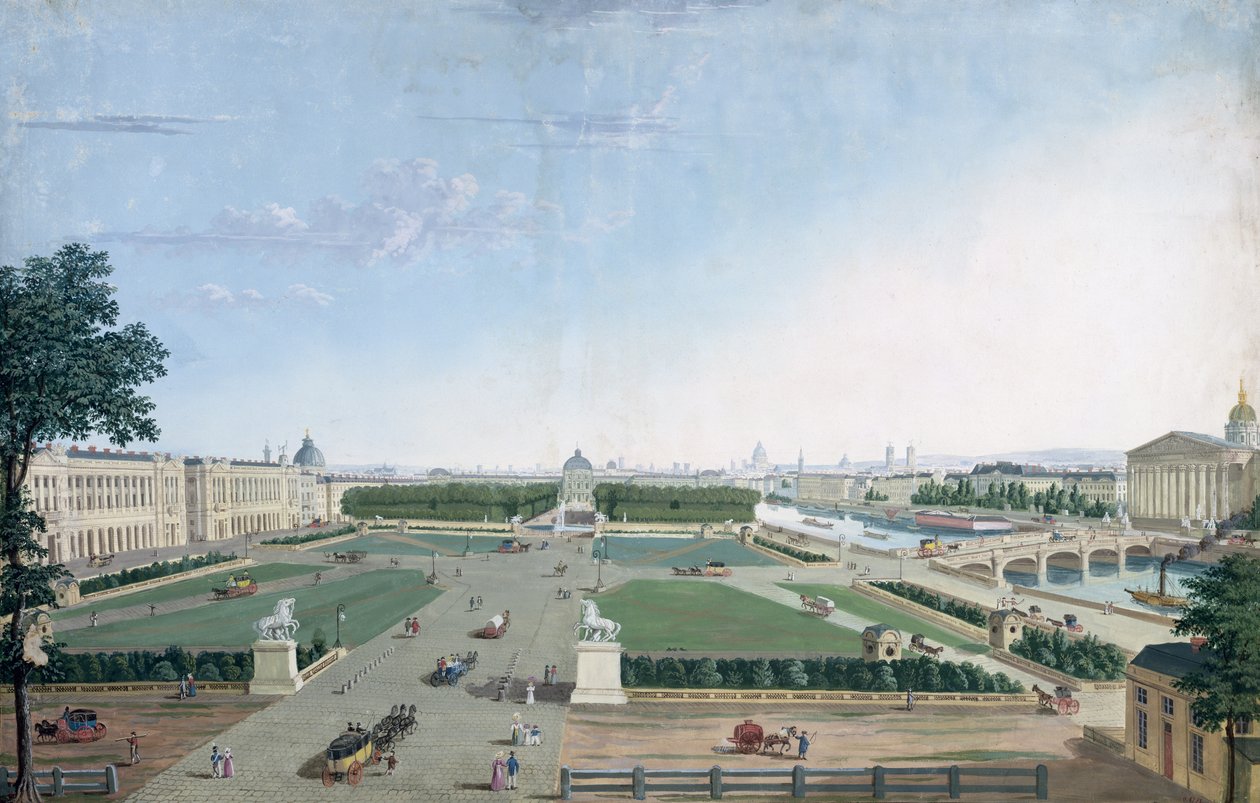 Vista de la Place Louis XV y el Jardín de las Tullerías, 1815-30 de Henri Courvoisier Voisin