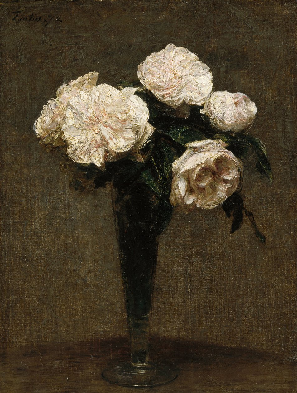 Rosas en un jarrón de Ignace Henri Jean Fantin Latour