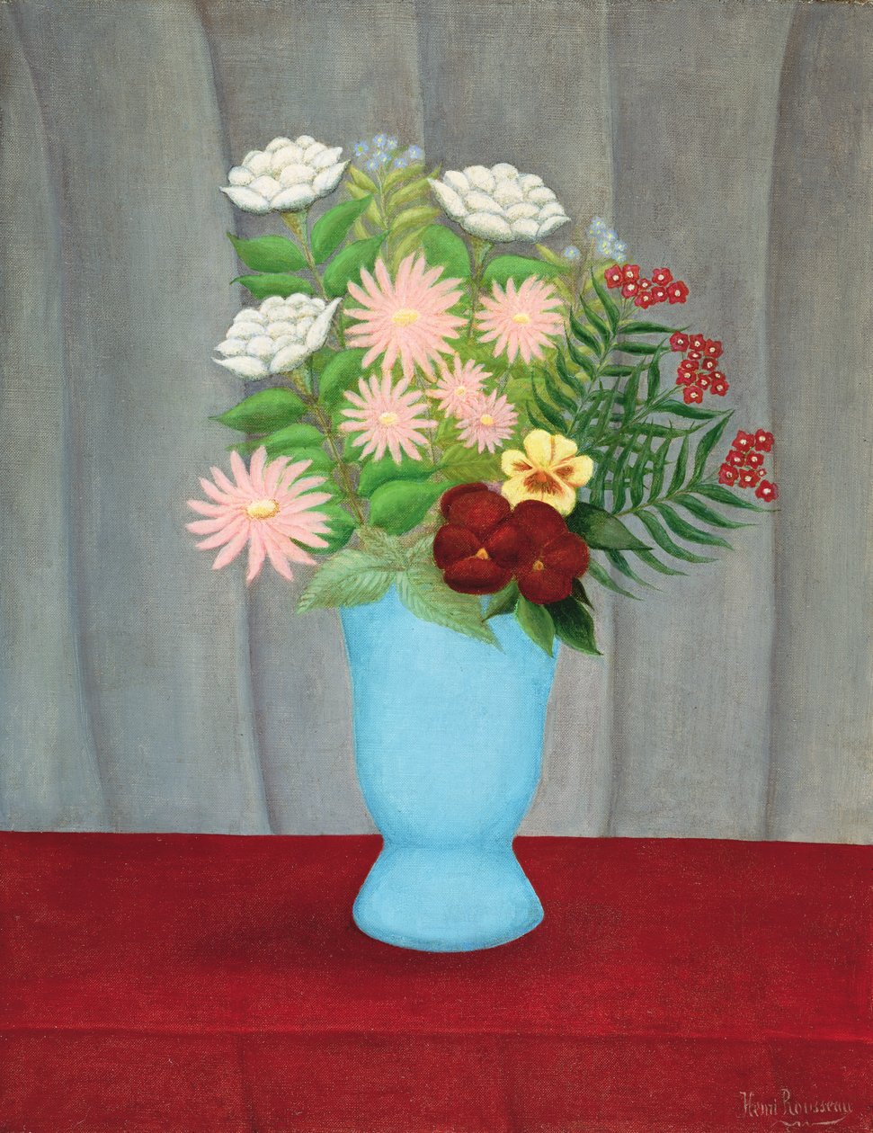 Naturaleza muerta de flores en un jarrón azul de Henri Rousseau
