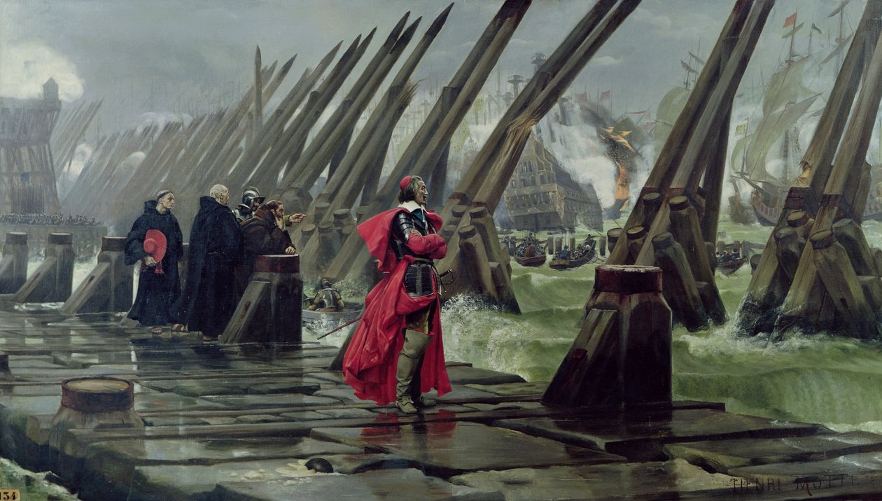 Richelieu (1585-1642) en el malecón de La Rochelle, 1881 de Henri Paul Motte