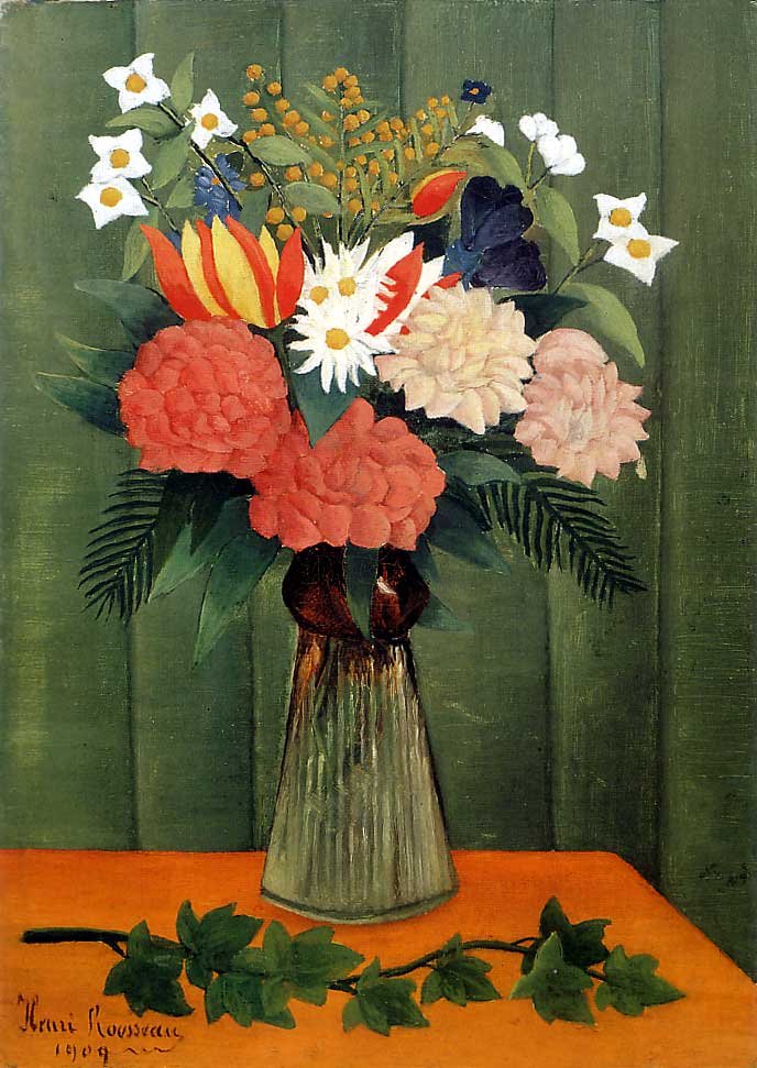 Ramo de flores con una rama de hiedra de Henri Rousseau