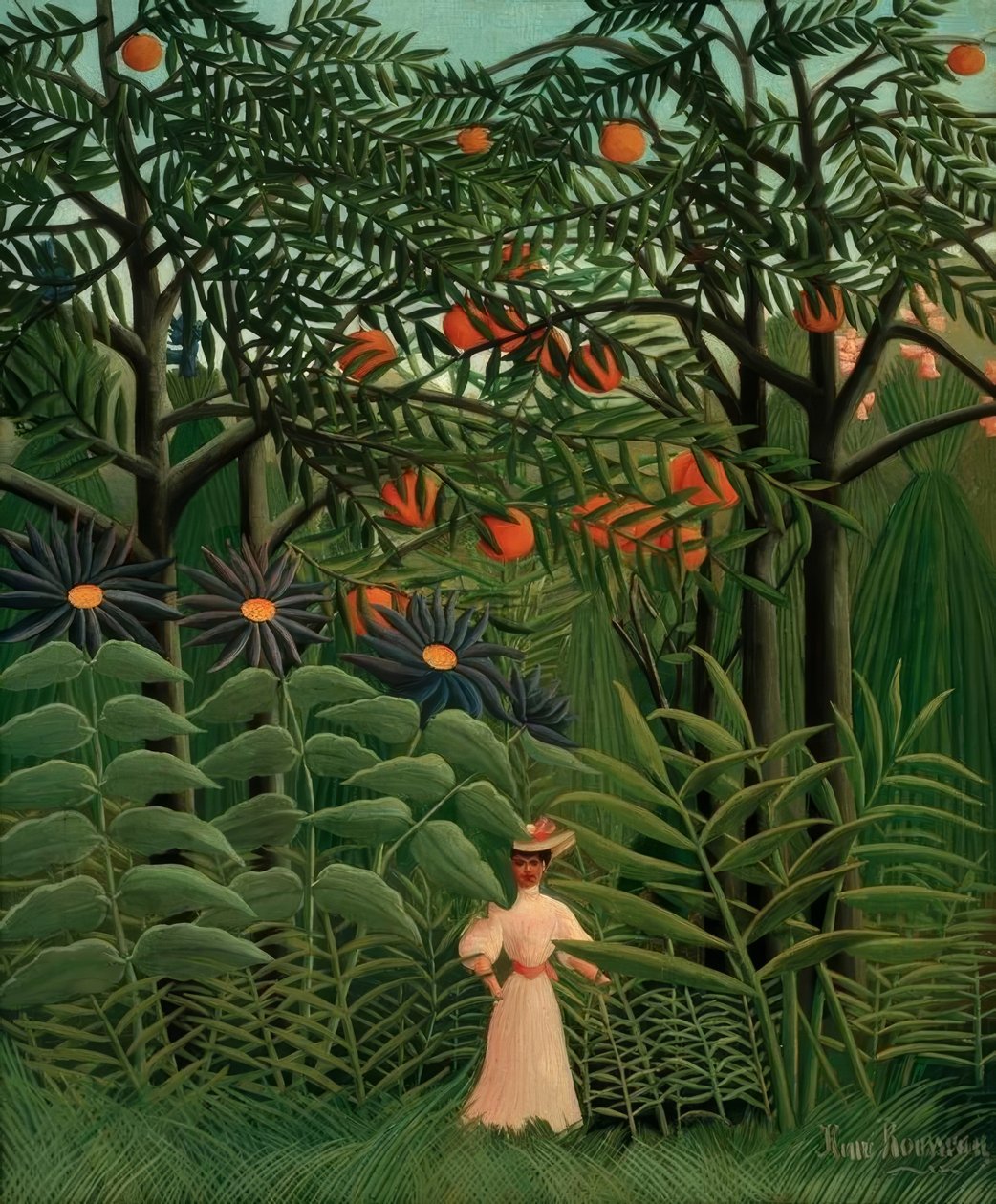 Mujer paseando en un bosque exótico de Henri Rousseau