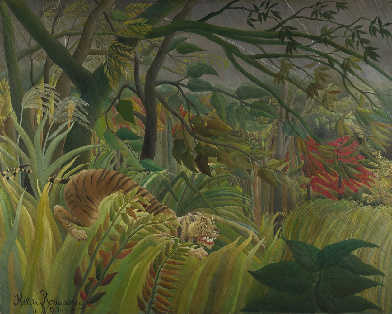 Tigre en una tormenta tropical (¡Sorprendido!) 1891 de Henri Rousseau