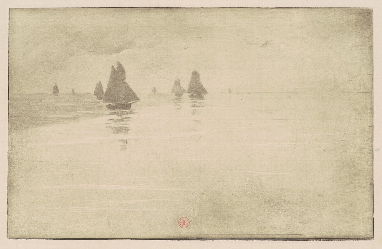 Barcos en una niebla matutina de Henri Charles Guérard