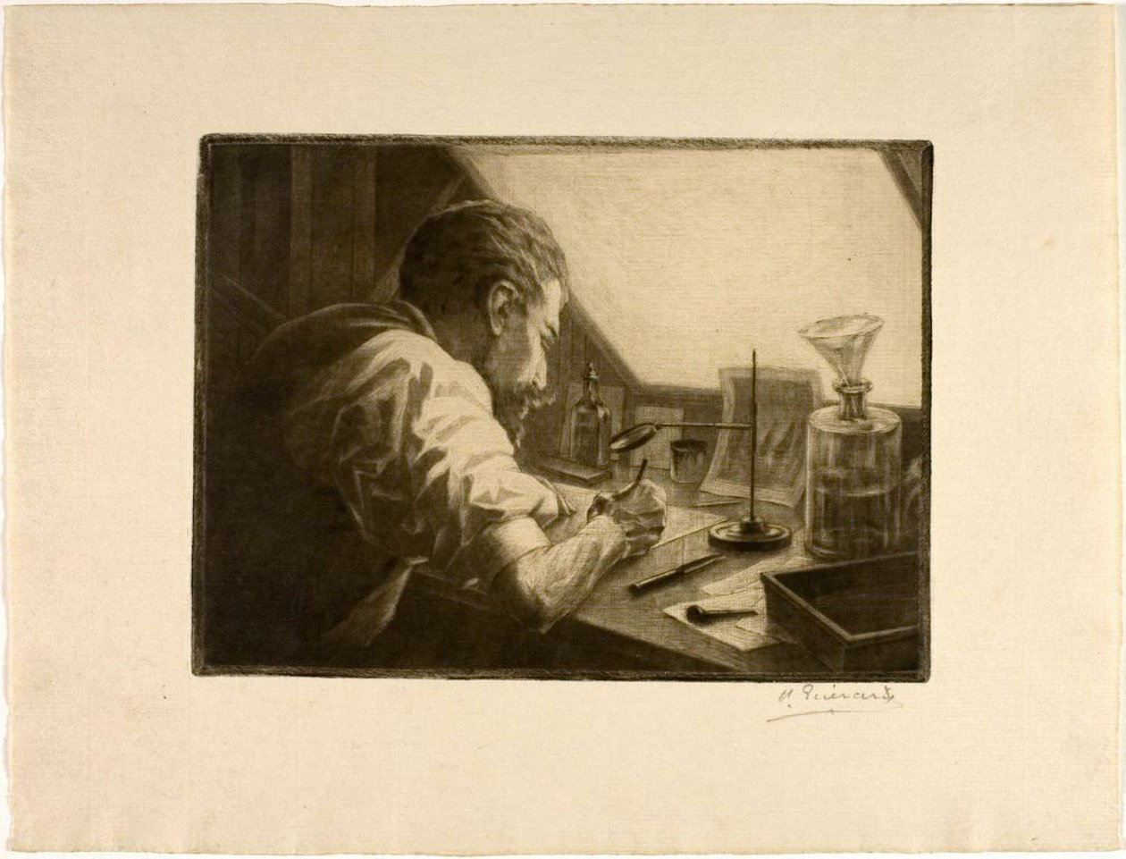 Autorretrato Preparando un Grabado de Henri Charles Guérard