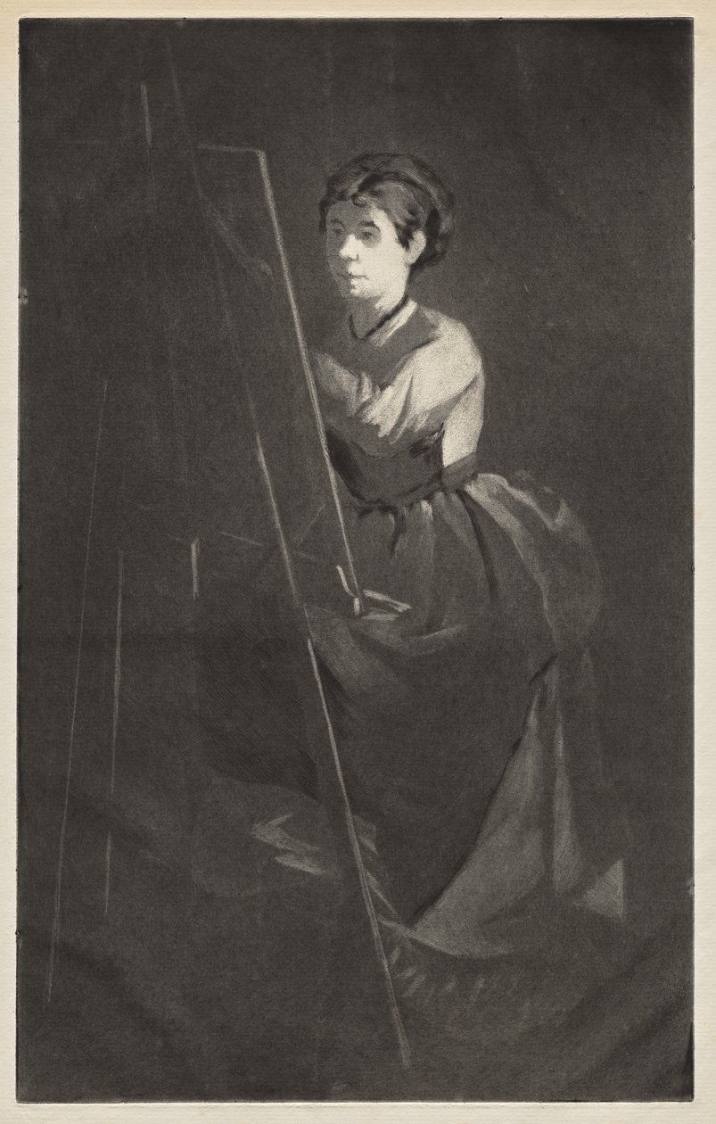 mujer joven en un caballete de Henri Charles Guérard