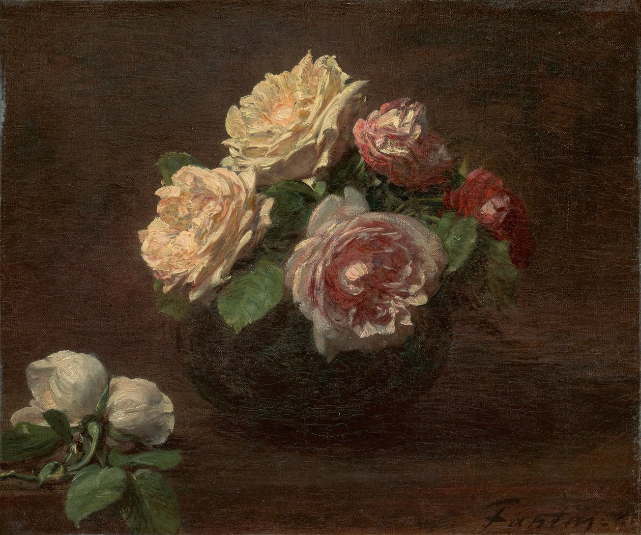 Rosas en un cuenco de Ignace Henri Jean Fantin Latour