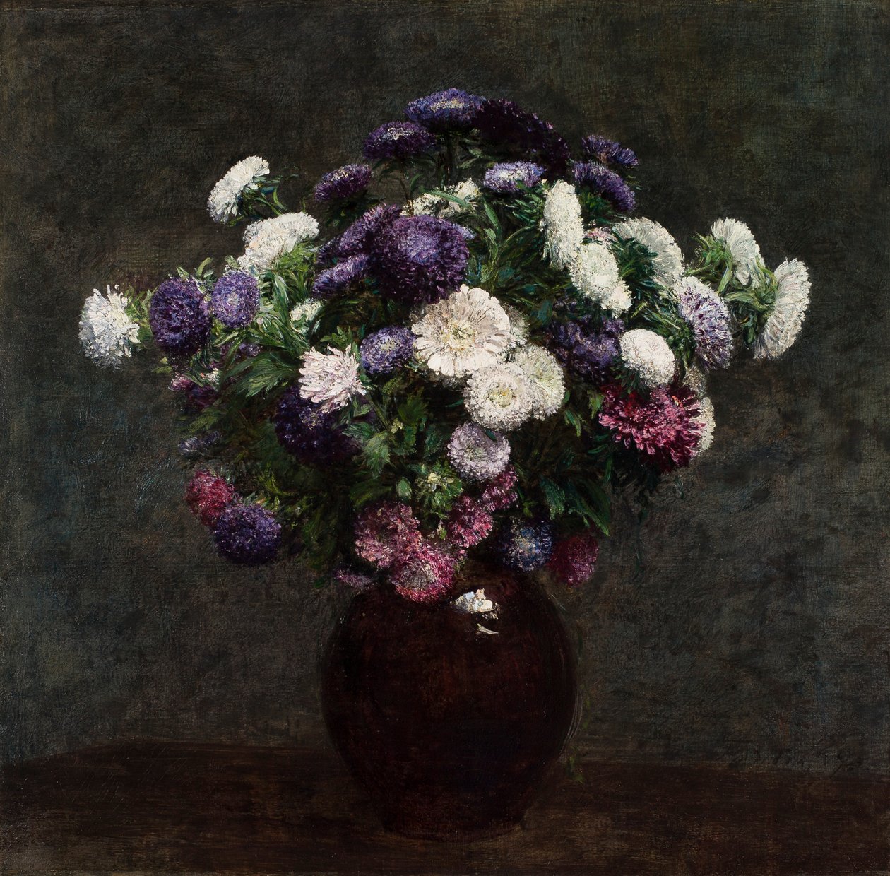 Asters en un florero de Ignace Henri Jean Fantin Latour