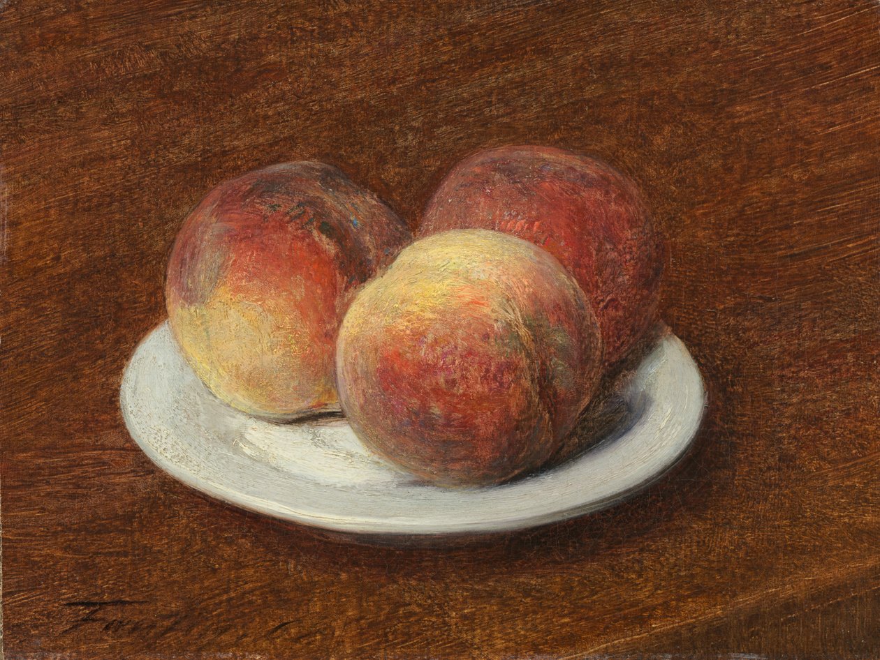 Tres duraznos en un plato de Ignace Henri Jean Fantin Latour