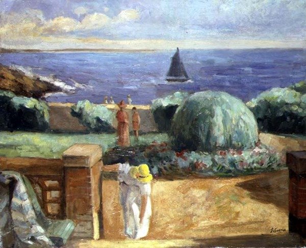 Mujer en la Terraza en Prefailles de Henri Lebasque