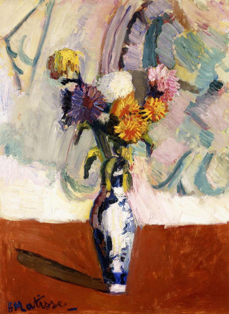 Crisantemos en jarrón de porcelana de Henri Matisse