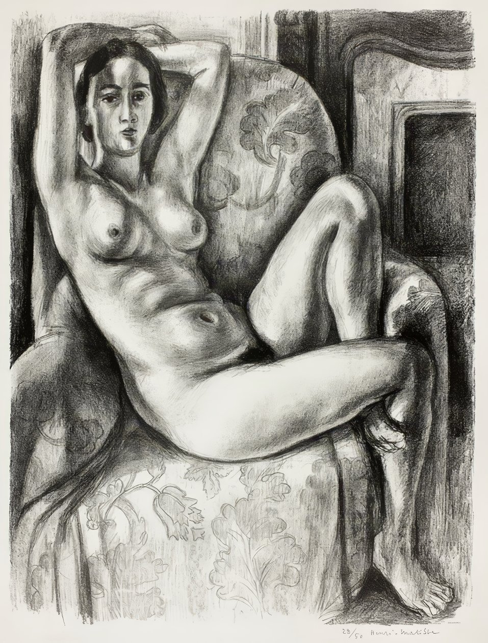 Desnudo con cojín azul junto a una chimenea de Henri Matisse