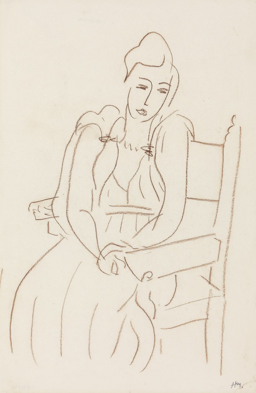 Mujer sentada (lápiz de cera marrón sobre papel) de Henri Matisse