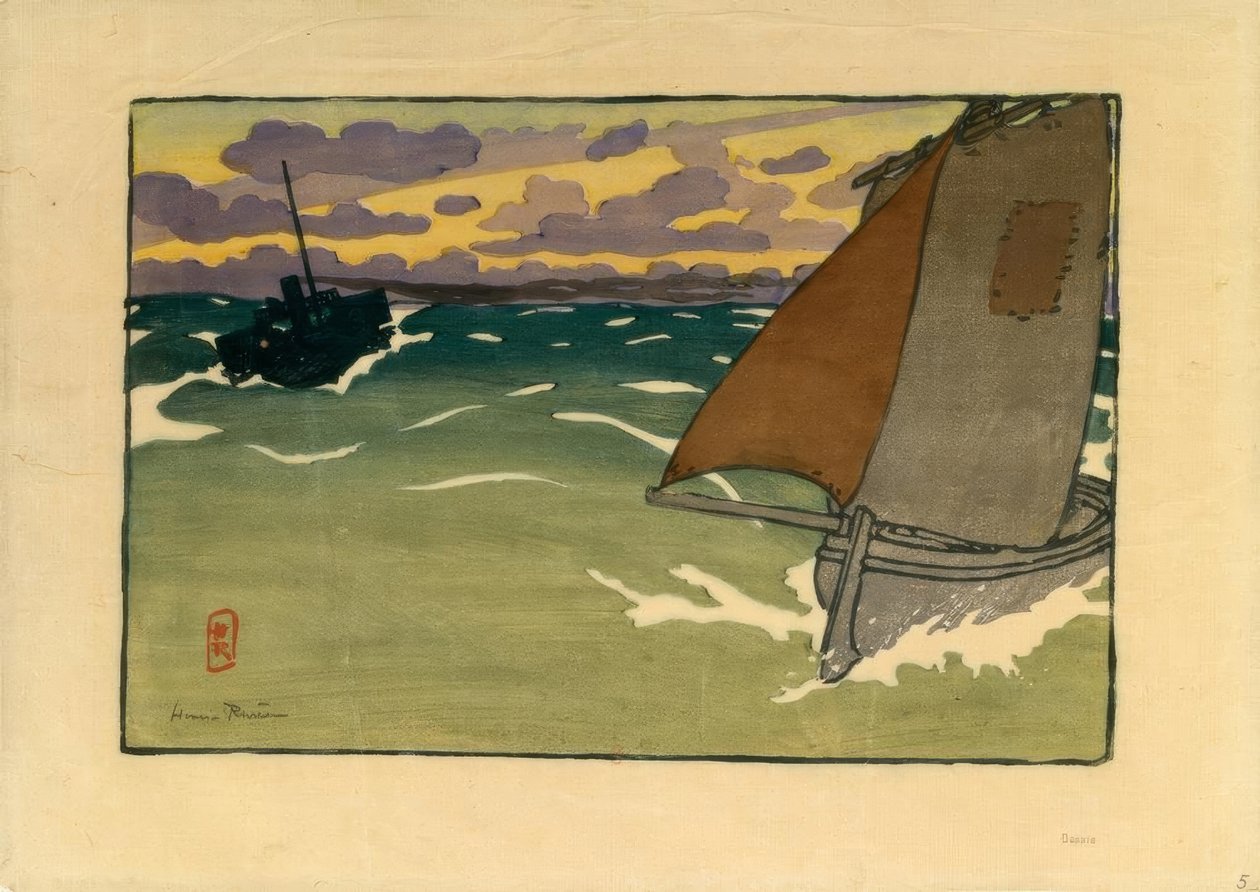 Barca y barco de vapor (Saint-Briac) de Henri Rivière