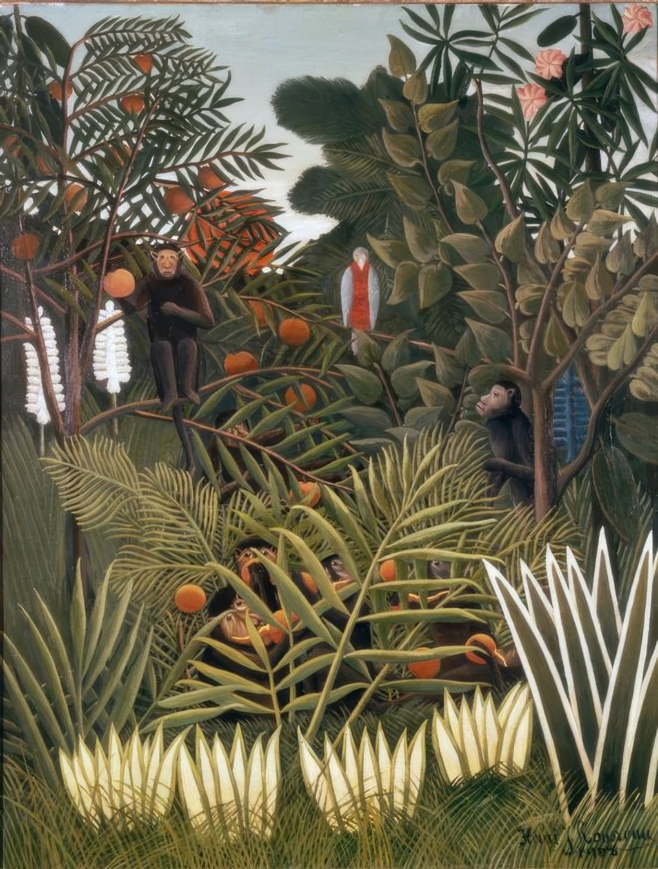 Paisaje exótico con monos y un loro de Henri Rousseau