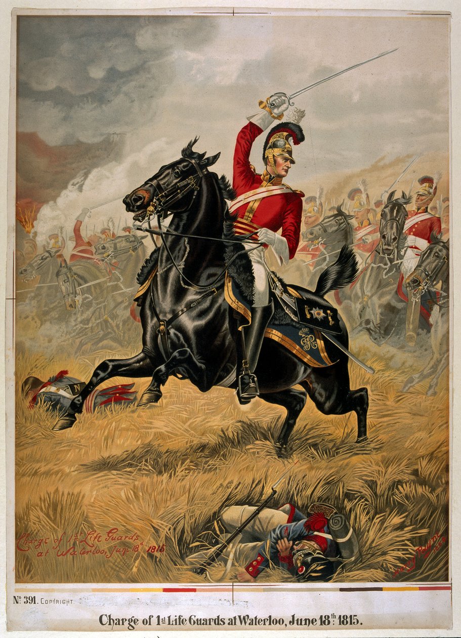 Carga de los 1ros Guardias de Vida en Waterloo, 18 de junio de 1815, c.1890 de Henry A. Payne