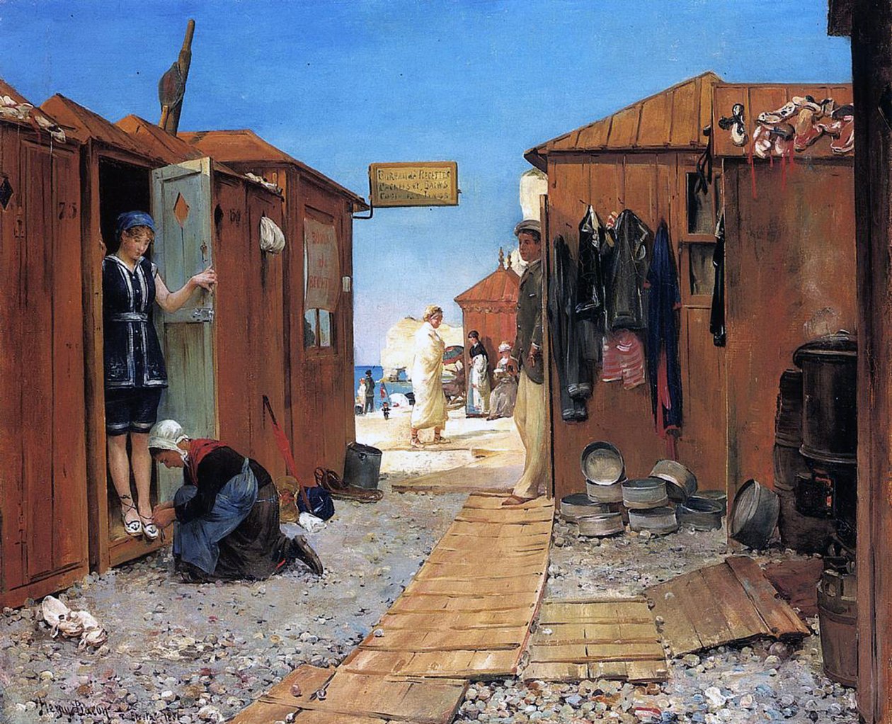 Cabañas de playa en Etretat, Francia, 1881 de John Henry Frederick Bacon