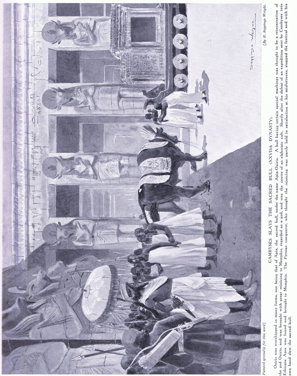 Cambises mata al toro sagrado (XXVII Dinastía), c.1920 de Henry Charles Seppings Wright