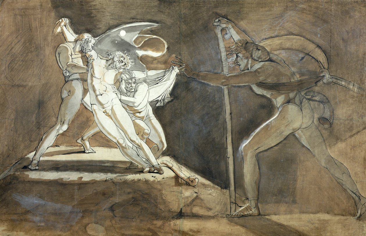 Edgar, fingiendo locura se acerca al Rey Lear (recto) 1772 de Johann Heinrich Füssli