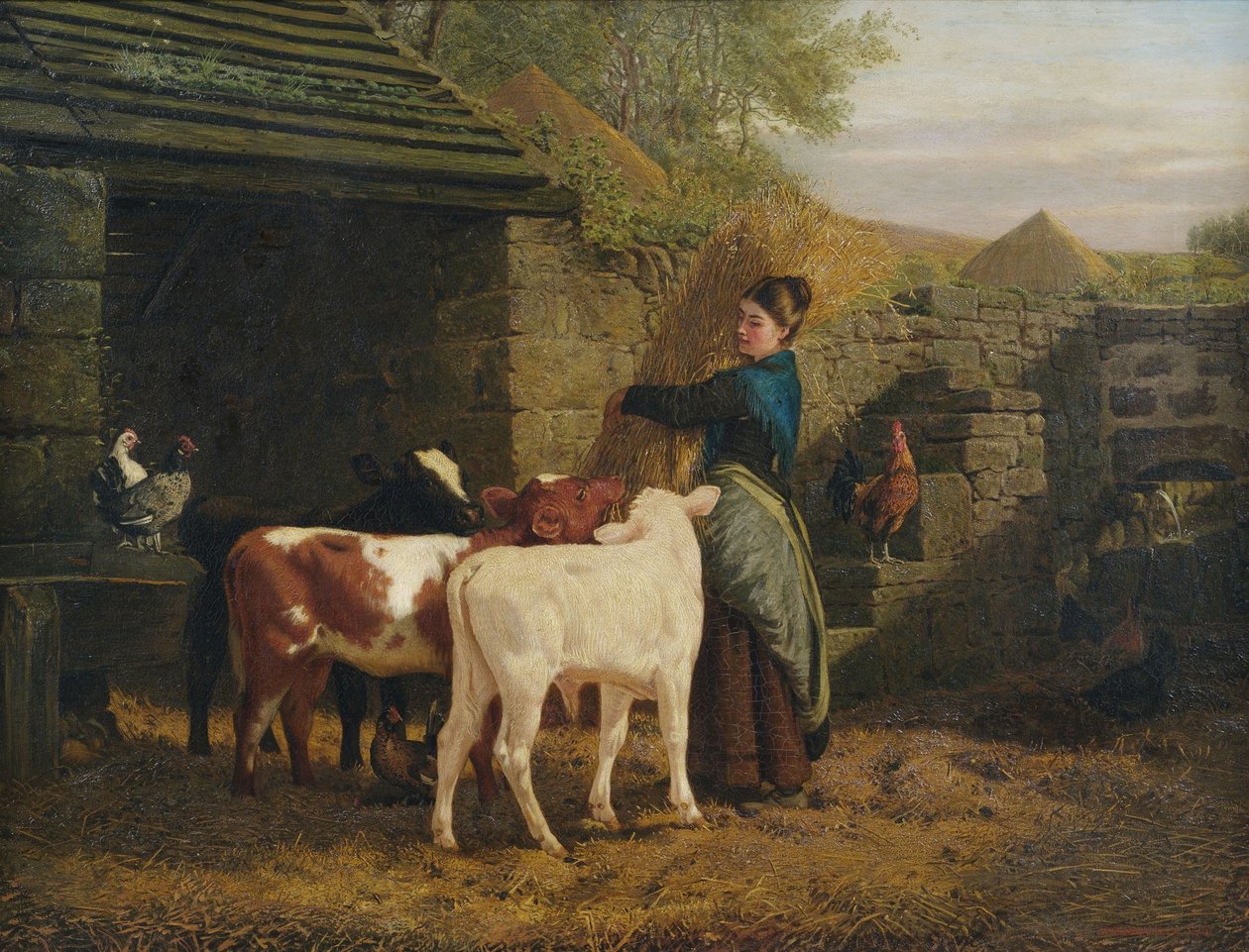 Campesina con tres terneros de Henry Hetherington Emmerson