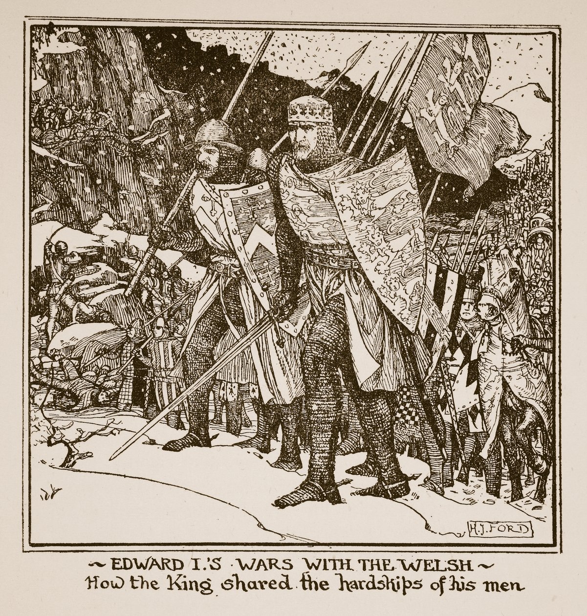 Las guerras de Eduardo I con los galeses - cómo el rey compartió las dificultades de sus hombres, ilustración de 