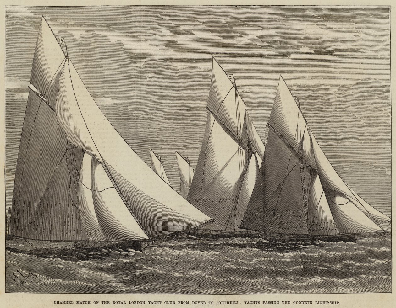 Competencia del Canal del Royal London Yacht Club de Dover a Southend, Yates pasando el barco faro Goodwin de Henry Spernon Tozer