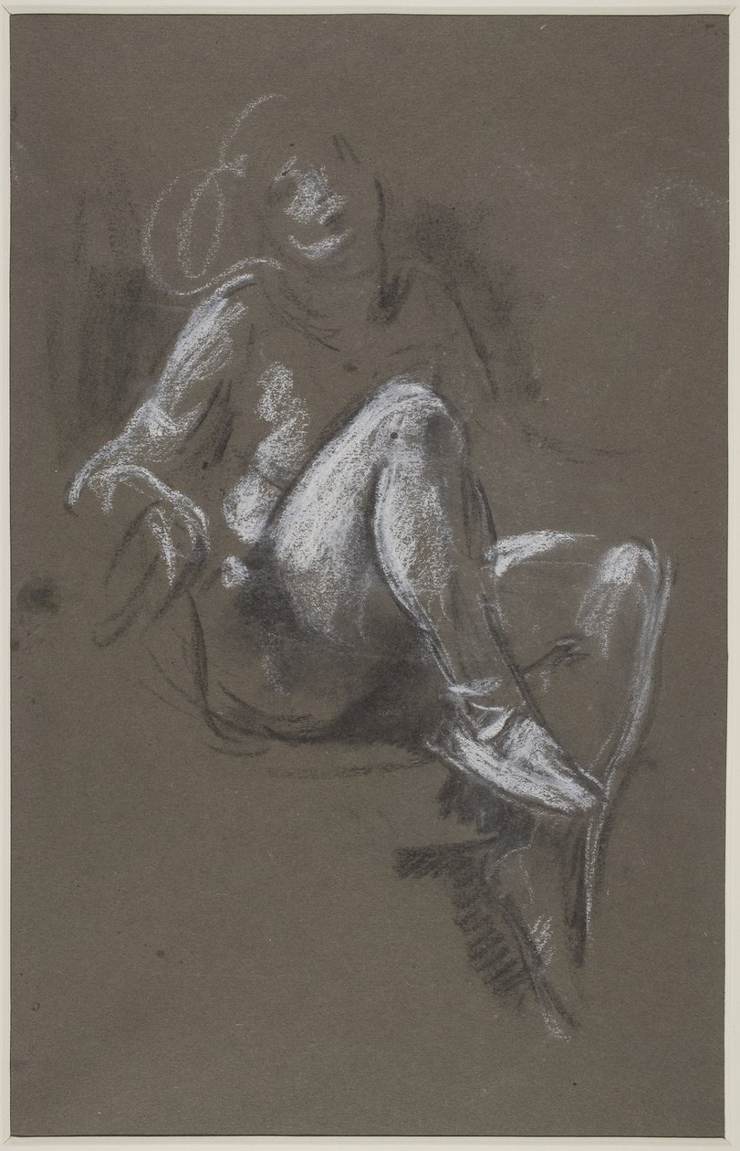 Chica desnuda sentada con zapatos de ballet de Henry Tonks