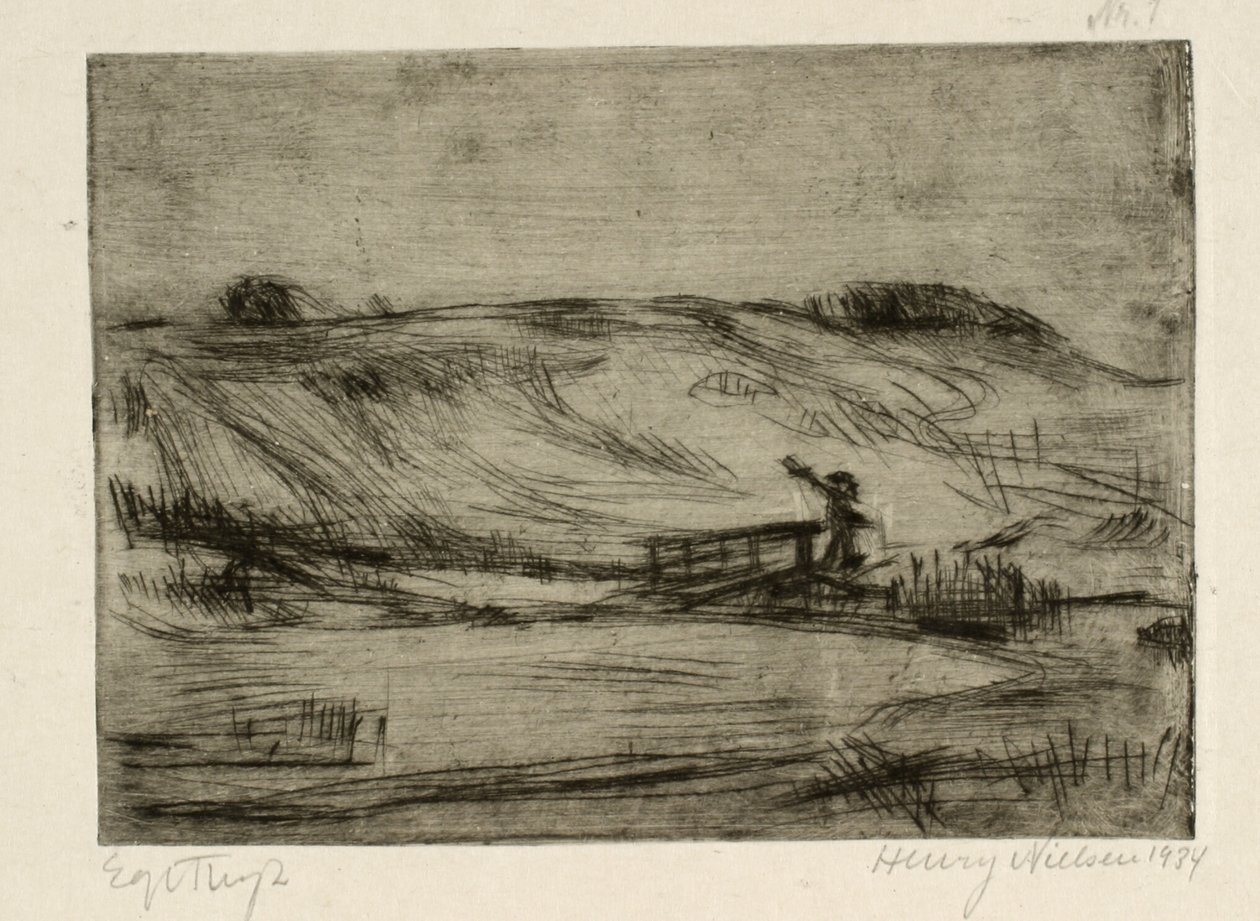 Paisaje con un hombre en un puente de Henry Nielsen