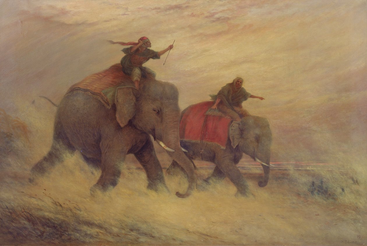 Elefantes en una tormenta de polvo de Henry Pilleau
