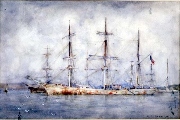 Goleta anclada de Henry Scott Tuke