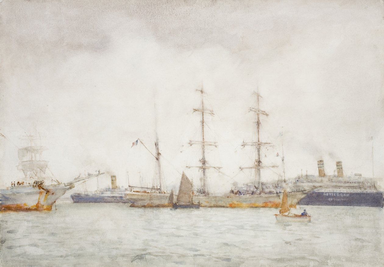 Barcos en el puerto, c.1919 de Henry Scott Tuke