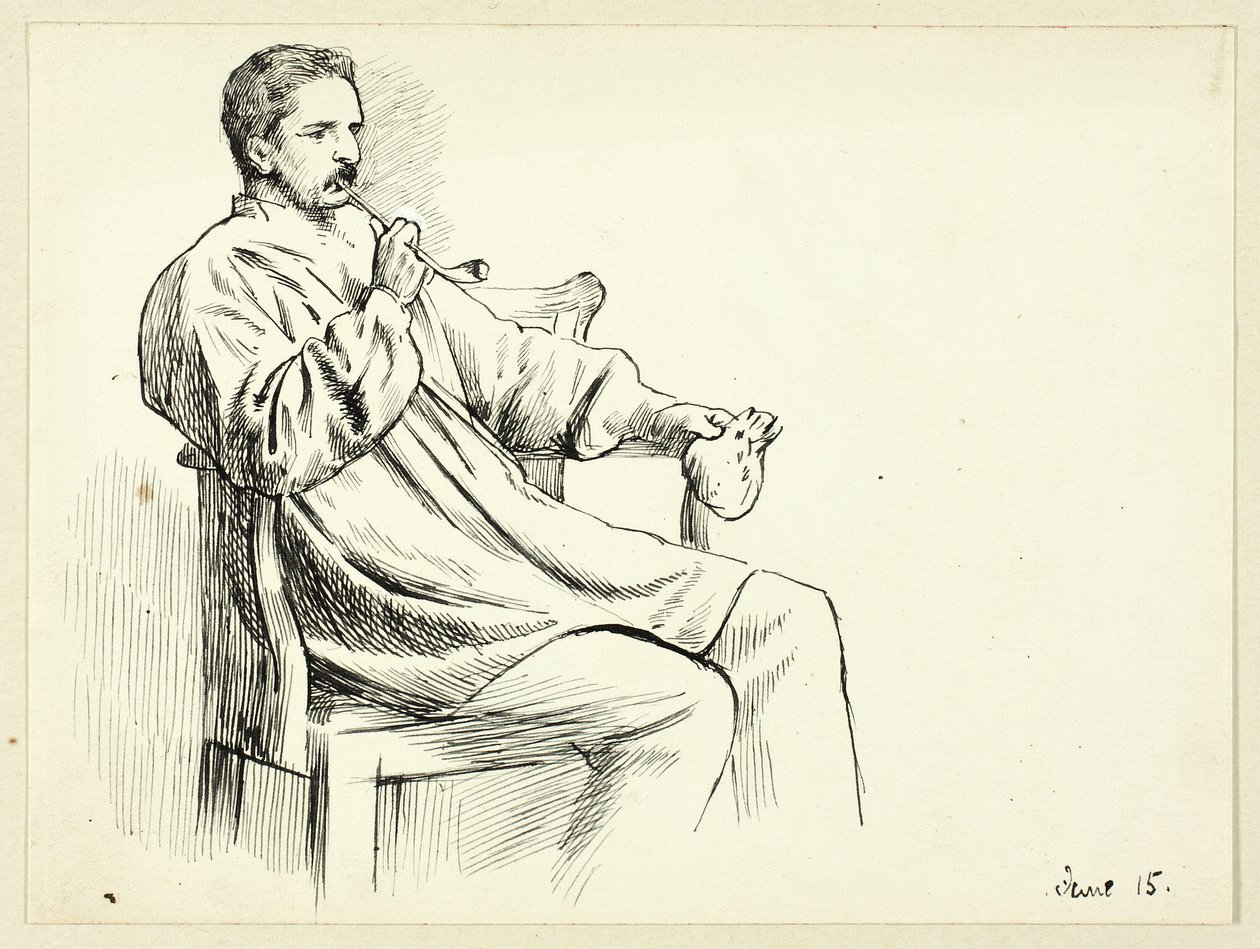 Hombre sentado fumando pipa de Henry Stacy Marks