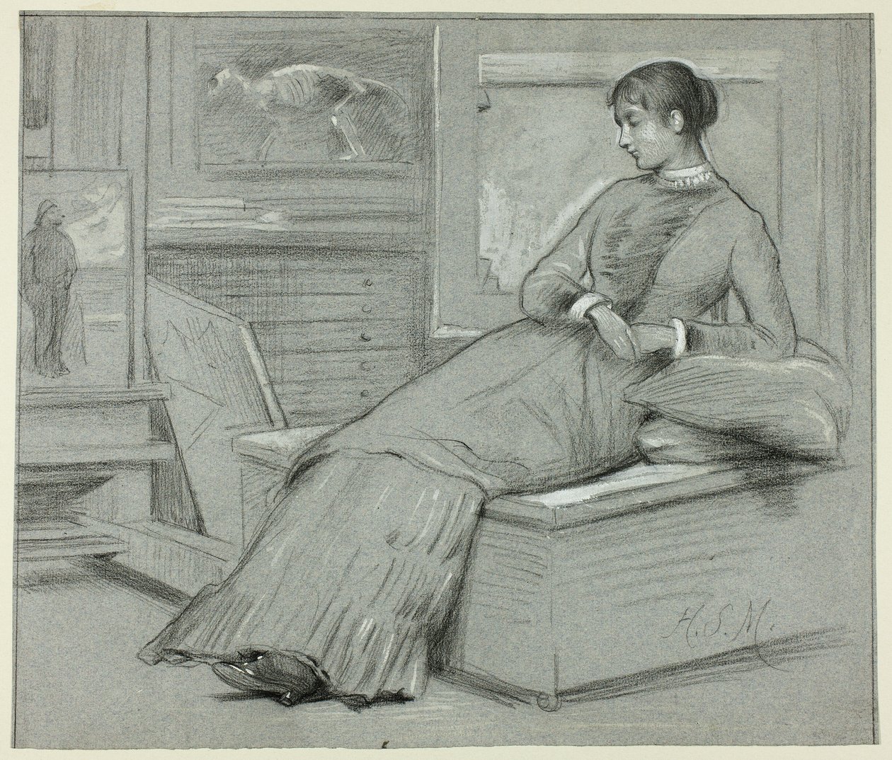 Mujer descansando en una plataforma de Henry Stacy Marks
