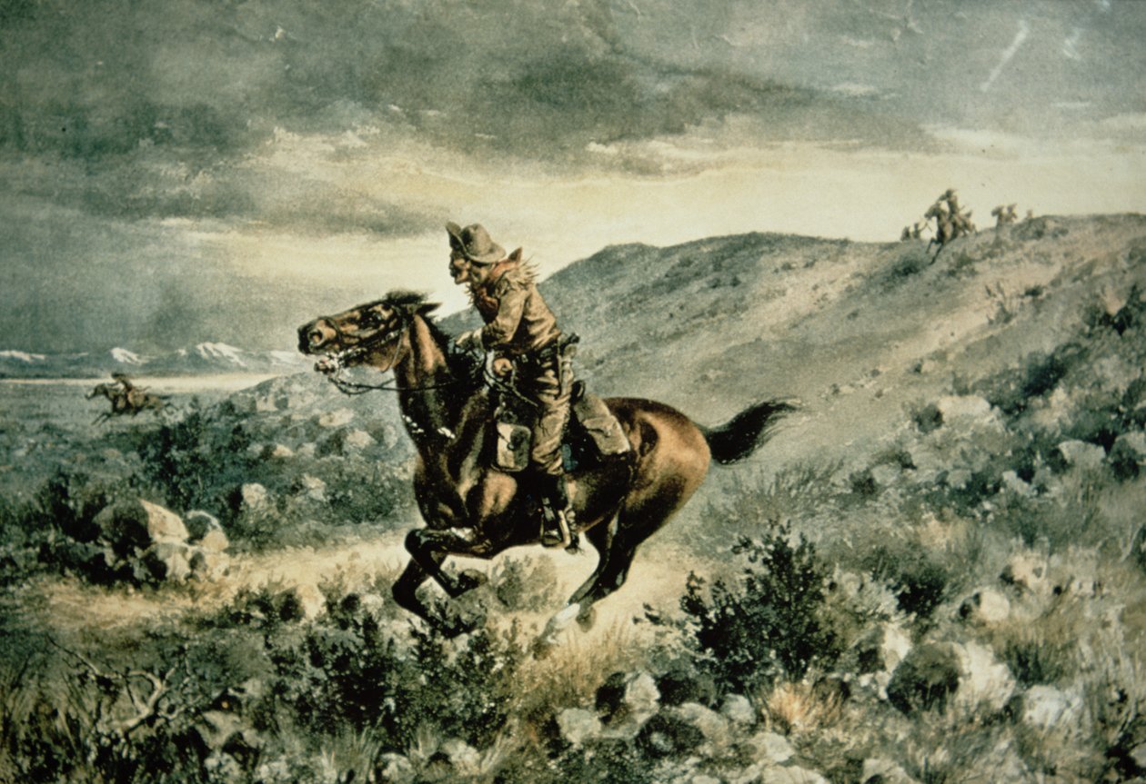 Pony Express perseguido por indios de Henry W. Hansen